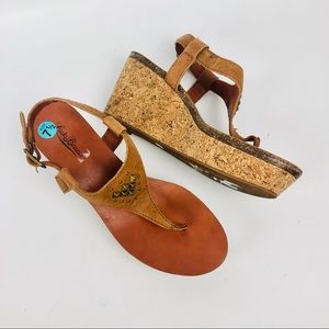 Lucky Brand brown cork wedge sandals size 7.5